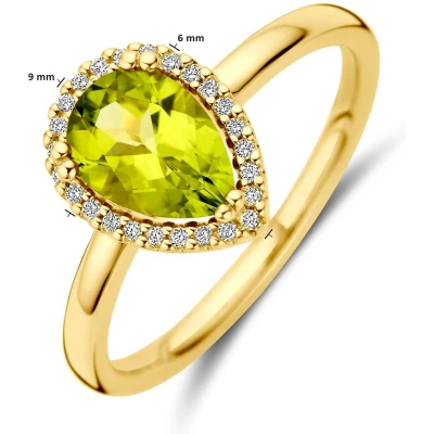 Afbeelding van 14K Geelgoud Ring Peridot En Diamant 0.08Ct H Si Halo 4031370