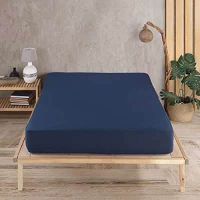 Afbeelding van Vency Premium jersey hoeslaken 100 x 200 cm marineblauw 100% katoen, laken tot 35 matrashoogte