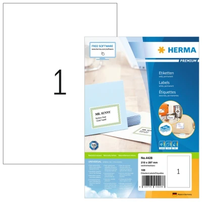 Afbeelding van Etiket HERMA 4428 210x297mm A4 premium wit 100stuks