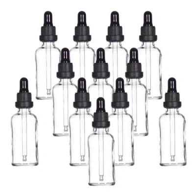 Afbeelding van Yizhao Transparant Glazen Druppelflesje 50ml, met Pipet Druppelaar, voor Essentiële olie, Aromatherapie, Cosmetica, Laboratorium, Apotheek, Reizen, Massage 12 Stuks