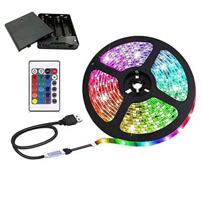 Afbeelding van Batterij aangedreven LED Strip Lights met 24Keys Afstandsbediening, 16 Kleuren voor Decoratie, DIY (6.6ft)