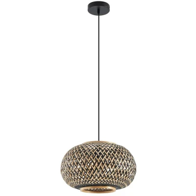 Afbeelding van Lindby hanglamp 1licht Bamboe, ijzer E27 zwart, donker hout