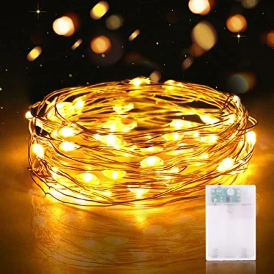 Afbeelding van Lichtsnoer met batterij, 1 stuk, 2 m, 20 micro led lichtsnoer, draadlichtketting, waterdichte koperdraad, lichtketting voor kamer, Kerstmis, Halloween, bruiloft (warm wit, stuks)
