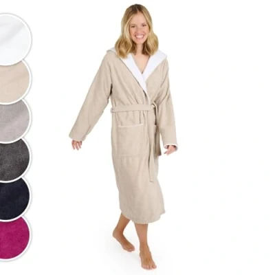 Afbeelding van Blumtal Badjas Katoen Dames Katoenen Zachte Met Capuchon Fluweelzachte Badstof Oeko TEX® Gecertficeerd Taupe Maat M