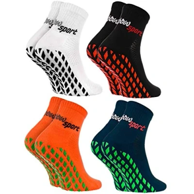 Afbeelding van Rainbow Socks Man Vrouw Badstof Anti slip Sport Enkelsokken Neon 4 Pairs Wit Zwart Oranje Blauw Maat EU 44 46