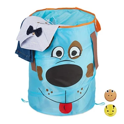 Afbeelding van Relaxdays wasmand pop up opbergmand kinderen speelgoedmand mand opvouwbaar dier Hond