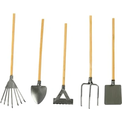 Afbeelding van Tuingereedschap Mini Tuingereedschapset Hark, Schep, Vork Miniatuur Hobbydecoratie Metaal En Hout Lengte: 11 cm Creotime 5 stuks