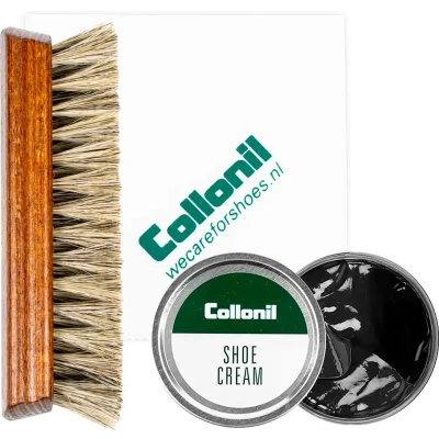 Afbeelding van Collonil Schoenpoets set 3 delig Shoe cream Poetsdoek Borstel Zwart