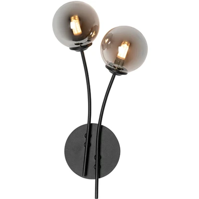 Afbeelding van QAZQA Moderne wandlamp zwart 2 lichts met smoke glas Athens