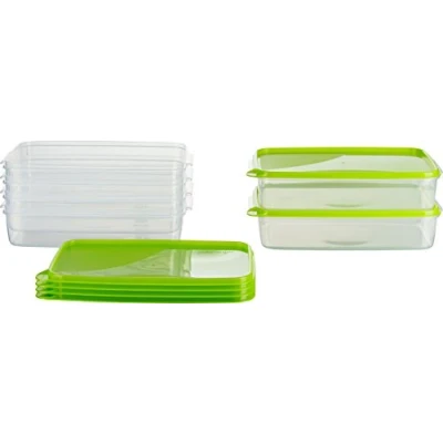 Afbeelding van MiraHome Vershouddoos, vriesdoos, rechthoekig, plat, 28 x 18 6,5 cm, inhoud 2 liter, set van 6 met groene deksels, kwaliteit uit Oostenrijk