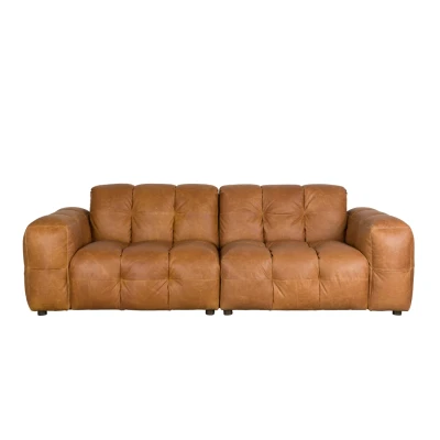 Afbeelding van Dutchbone Hackman Bank 3 Zits Leer Cognac 264cm