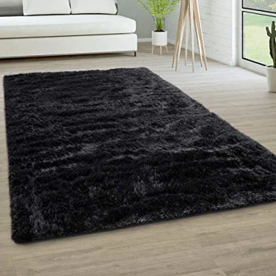 Afbeelding van Tapijt Hoogpolig Vloerkleed Woonkamer Vacht Imitatiebont Shaggy Wollig Eenkleurig, Maat:120x170 cm, Kleur:Zwart