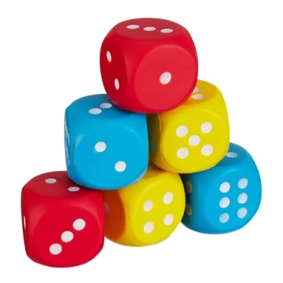 Afbeelding van Relaxdays foam dobbelsteen set van 6 gekleurd 1 tot voor school pakjesavond