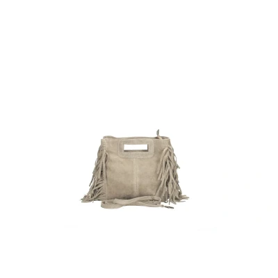 Afbeelding van 100% suède boho dames tas met handvatten in BEIGE kleur, schouder band en franjes
