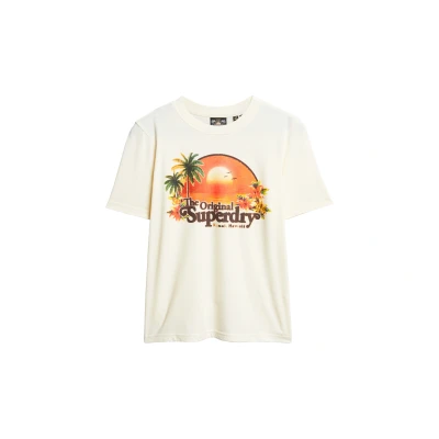 Afbeelding van Superdry Travel Souvenir Tshirt print, Dames, Maat: 36, Ecru marl