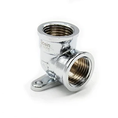 Afbeelding van DOJA Barcelona Wanddoos messing boog verchroomd, IG x 1/2 inch, verpakking 4, waterwandaansluiting binnendraad, hoek 90 graden, wandruit, hoekstuk, connector, fittingonderdelen, water,