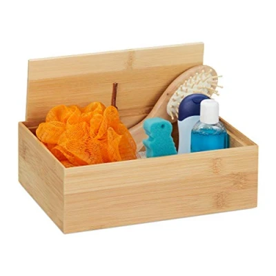 Afbeelding van Relaxdays bamboe opbergbox met deksel kleine opbergdoos keuken opbergmand badkamer
