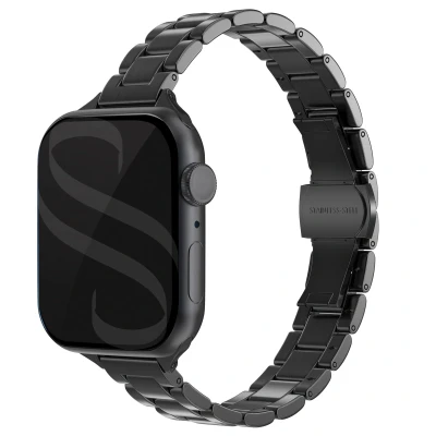 Afbeelding van Apple Watch bandje Staal Zwart Geschikt voor Series1/2/3/4/5/6/7/8/9/10/SE (38/40/41 mm) Series 10 (42