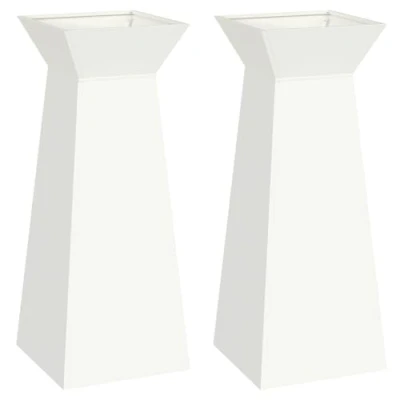 Afbeelding van vidaXL Tuinpilaren Plantenbakken 2 stuks met schotel wit 40x40x100 cm staal