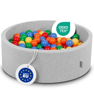 Afbeelding van KiddyMoon Schuim Ballenbak Voor Kinderen Met Ballen Ø 7 Cm Gemaakt In EU, Lichtgrijs:Geel Groen Blauw Rood Oranje,90X30cm/300