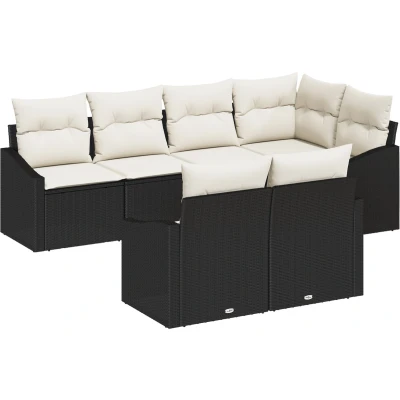 Afbeelding van vidaXL 7 delige Tuin Eetset met Kussens Zwart Poly Rattan