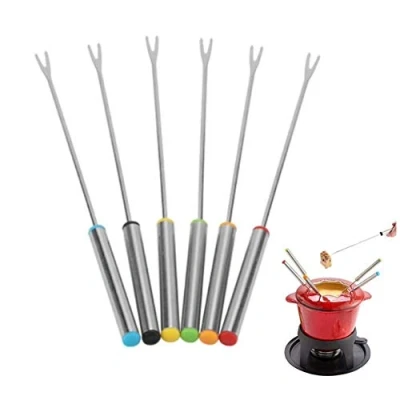 Afbeelding van Fondue vorken, 6 stuks, 24 cm lang, roestvrij staal, dessert server, spies keukengereedschap, servies voor kaas, vlees, chocolade,