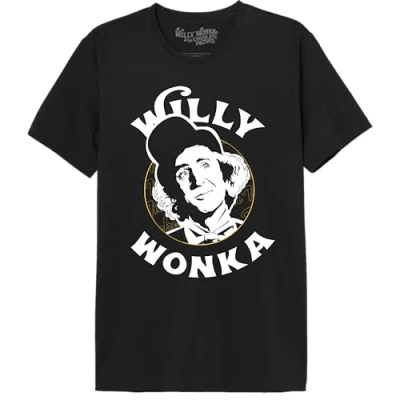Afbeelding van cotton division Willy Wonka &quot;Willy Gold Ticket&quot; MEWONKATS001 T shirt voor heren, Zwart, maat M, M