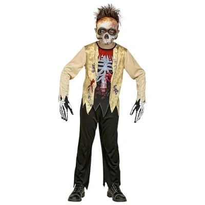 Afbeelding van Widmann Zombie Kostuum Zin In Een Hapje Kind Jongen Zwart, Wit / Beige Maat 140 Halloween Verkleedkleding