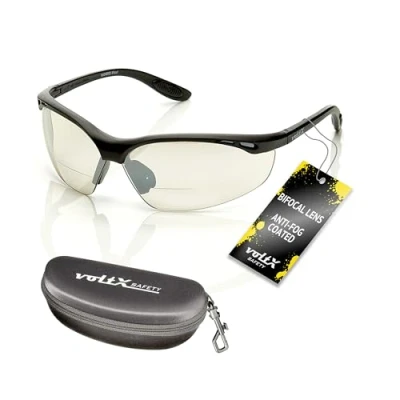 Afbeelding van voltX &#039;CONSTRUCTOR&#039; BIFOCALE VEILIGHEIDSLEESBRIL met Veiligheidskoffer (SPIEGELGLAS +2.0 Dioptrie) CE EN166F Gecertificeerde/Fiets of Sportbril inclusief veiligheidskoord + UV400 lens anti mist coating
