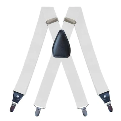 Afbeelding van Heren bretels verstelbaar elastisch Heavy Duty 1,4 Inch Brede X Vorm 4 Sterke Clips Bretels, Wit, Eén maat