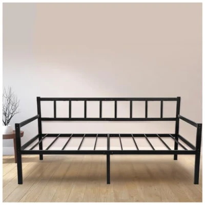 Afbeelding van Dreamzie 2 in 1 slaapbank 92x202x36 cm bedframe voor matras van 90x190 eenpersoonsbedframe met boxspring eenpersoonsslaapbank bank zwart metalen frame
