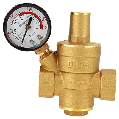 Afbeelding van messing drukregelaar, instelbaar drukverminderingsventiel met manometer, drukmeter, verstelbare waterdrukregelaar (DN15)