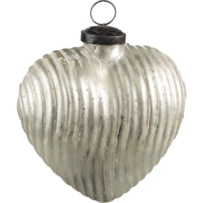 Afbeelding van Clayre &amp; Eef Kerstbal 9x4x10 cm Zilverkleurig Glas Hartvormig Kerstdecoratie