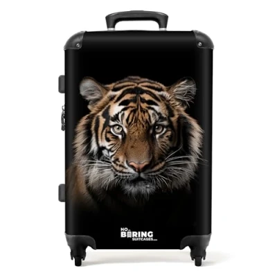 Afbeelding van NoBoringSuitcases.com® Koffer groot Rolkoffer lichtgewicht Tijger portret met zwarte achtergrond Reiskoffer 4 wielen Grote trolley XL 20 kg bagage