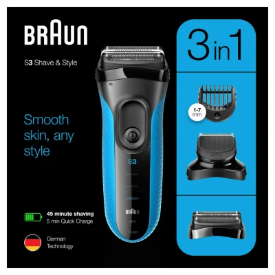 Afbeelding van 6x Braun Elektrisch Scheerapparaat Series 3 3010BT Zwart / Blauw