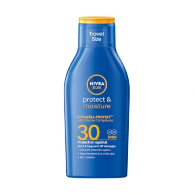 Afbeelding van NIVEA Sun Protect &amp; Care Zonnemelk SPF 30 reisformaat (100 ml), zonnecrème voor 48 uur vocht, onmiddellijke zonwering met zeer effectief UVA/UVB filtersysteem