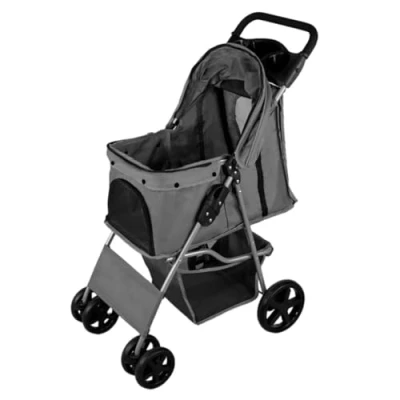 Afbeelding van Monster Shop Grijs Hondenbuggy Opvouwbaar Beschermende Regenhoes 15kg Draagvermogen Veiligheidssnaphaak Mand &amp; Bekerhouders