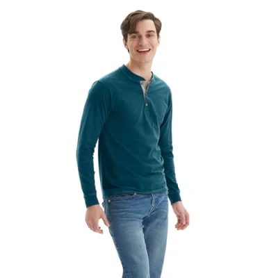 Afbeelding van Hanes Heren=T shirts, BeefyT Henley katoenen herenshirts met lange mouwen, 3XL