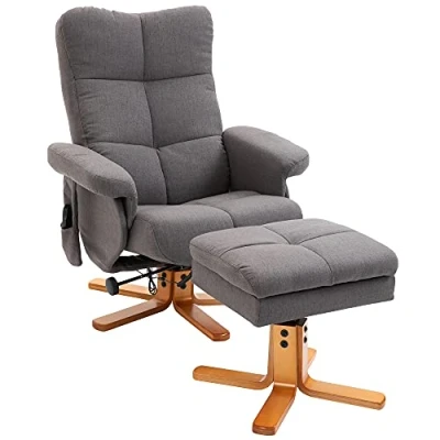 Afbeelding van HOMCOM Massagefauteuil met voetenbank, relaxfauteuil, helling op 145 , kunstleer, donkergrijs 700 111V03