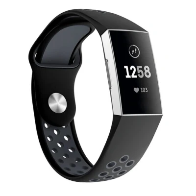 Afbeelding van Fitbit Charge 3 &amp; 4 siliconen DOT bandje Zwart + Grijs Maat: Small