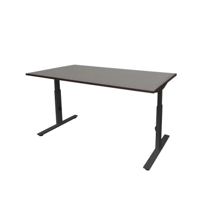 Afbeelding van Linesto Plus bureau, hoogte instelbaar (65 85cm) met 160x80cm logan eiken 25mm blad en zwart (RAL9005) t poot frame rechte tenen