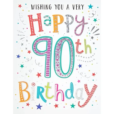 Afbeelding van Piccadilly Greetings Modern Milestone Age Happy Birthday Card 90e 8 x 6 inch Regal Publishing, roodgrijsgeelgroen