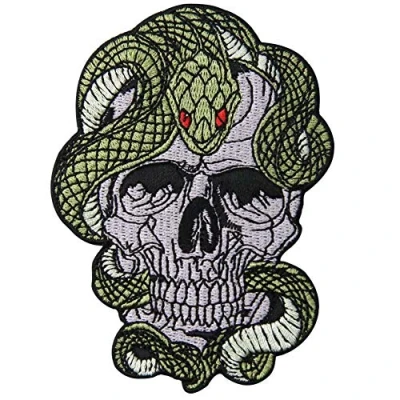 Afbeelding van Geborduurde patch in de vorm van een slang en schedel, om op te naaien of plakken met strijkijzer