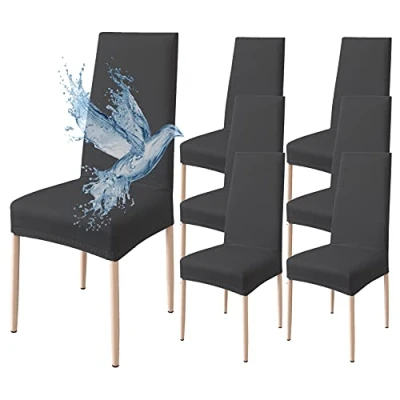Afbeelding van Stoelhoezen Met Rugleuning 6 Stuks Elastisch, Waterdicht, Universele Maat, Moderne Eetkamerstoelhoezen, Wasbaar Afneembaar Zwart