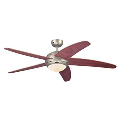 Afbeelding van 132 cm plafondventilator Bendan 72564 met enkele lamp en vijf vleugels, uitvoering in donker tin opaalmelkglas