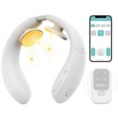 Afbeelding van Nekmassageapparaten met 3 niveaus van warm kompres, 6 massagemodi en 18 sterke punten voor pijnverlichting, ondersteuning APP afstandsbediening, gebruik thuis, buiten, op kantoor