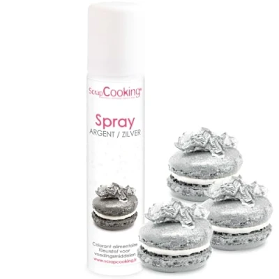 Afbeelding van ScrapCooking 4295 Spray oppervlaktekleur zilver 75 ml levensmiddelspray goud voor het glanzen van gebak, koekjes, macarons, suikerpasta, cupcakes, cakes, voorgerechten en houtblokken