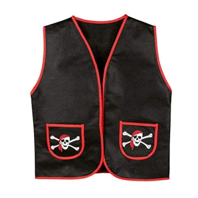 Afbeelding van Boland 74147 piratenvest, rood zwart, voor kinderen van 4 7 jaar, vest met doodshoofden en zakken, lederlook, kostuum, carnaval, themafeest, verkleedkleding