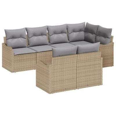 Afbeelding van vidaXL 7 Delige Tuin Sofa Set met Kussens Beige Poly Rattan