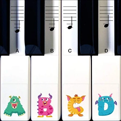 Afbeelding van Crosby Audio Monster Pianostickers om Piano of Keyboard te leren spelen Transparante 88, 76, 61 &amp; 49 stickerset met vervangende stickers die meegroeien kinderen